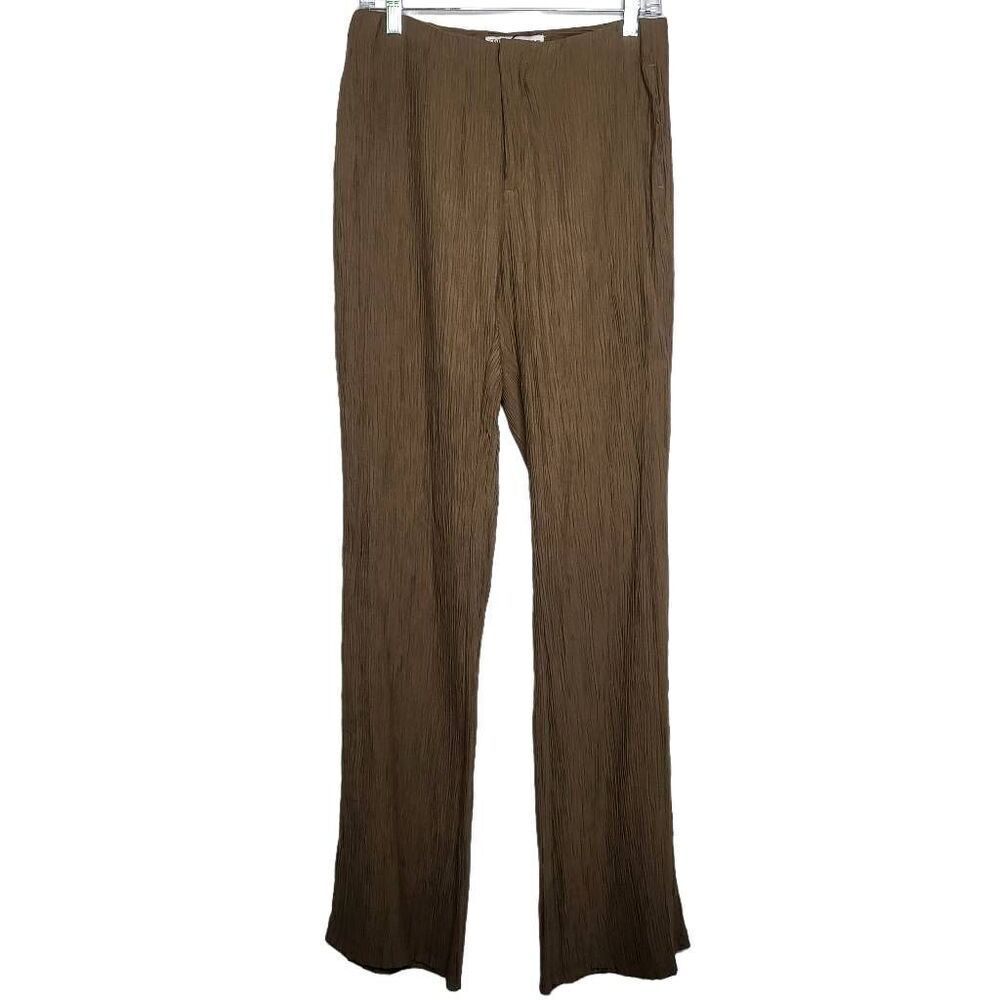 NEW ZARA Crinkle High Waist Olive Green Brown Trousers Pants Size Small